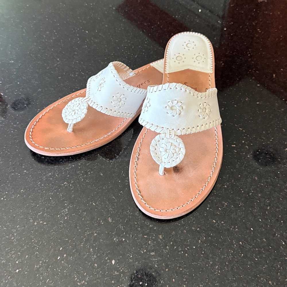 Jack Rogers White Braided Leather Thong Sandals size 10W
